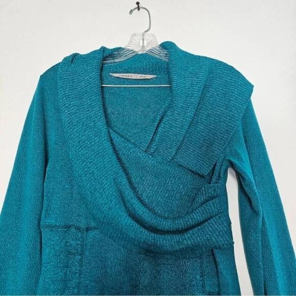 Athleta Teal Shawl Collar Sweater Dress Long Sleeve Zipper Size Small - Picture 8 of 9